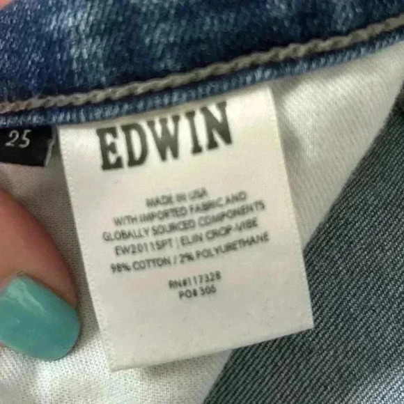 EDWIN Jeans. Elin Crop, Straight. Size 25. Denim. - Picture 10 of 11
